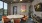 a clubhouse room with a table and chairs
