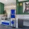 a pet grooming center with a hose and green walls